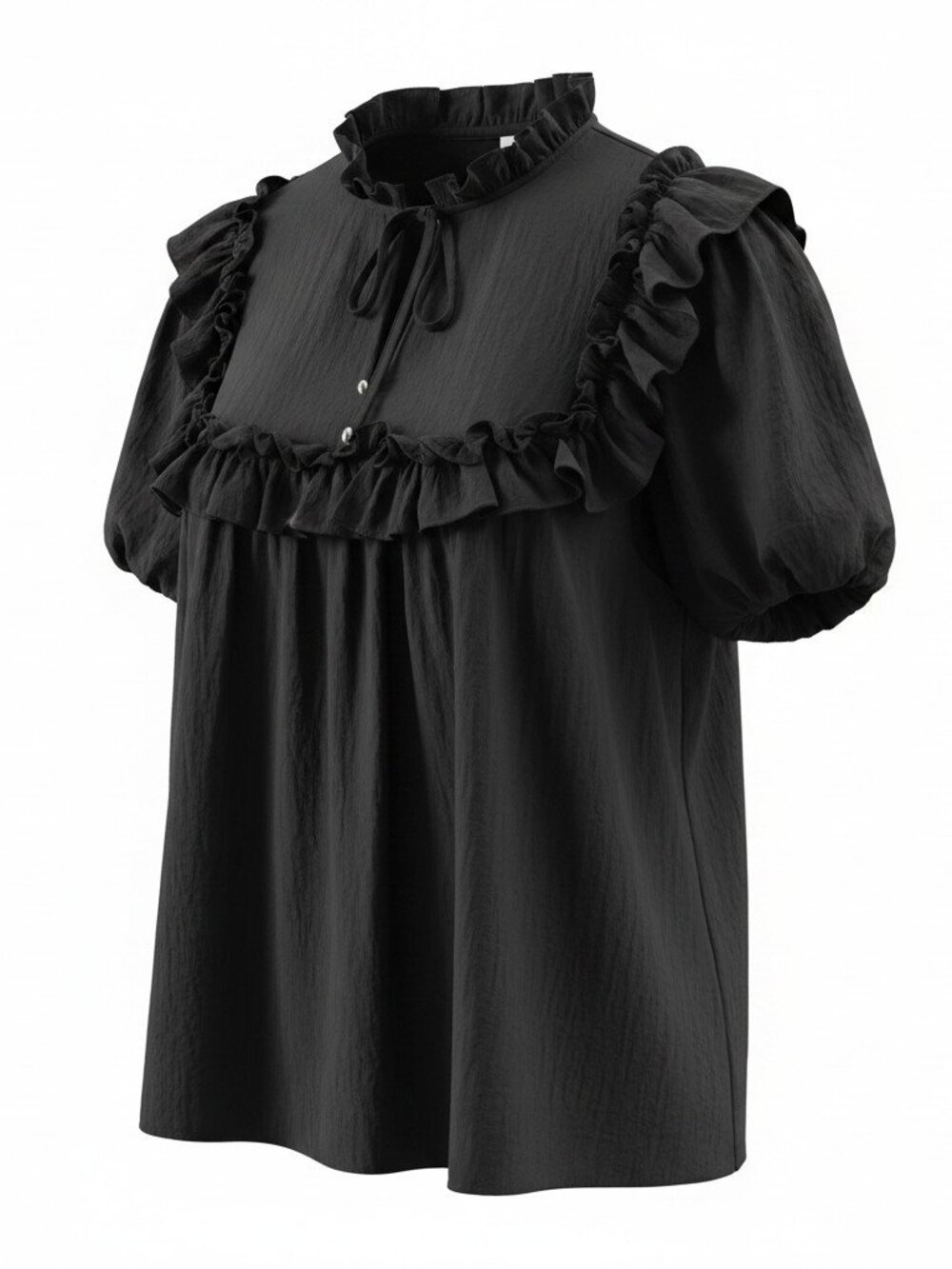 Entro Black Ruffle Puff Sleeve Blouse Small Babydoll Peplum Cottagecore Top